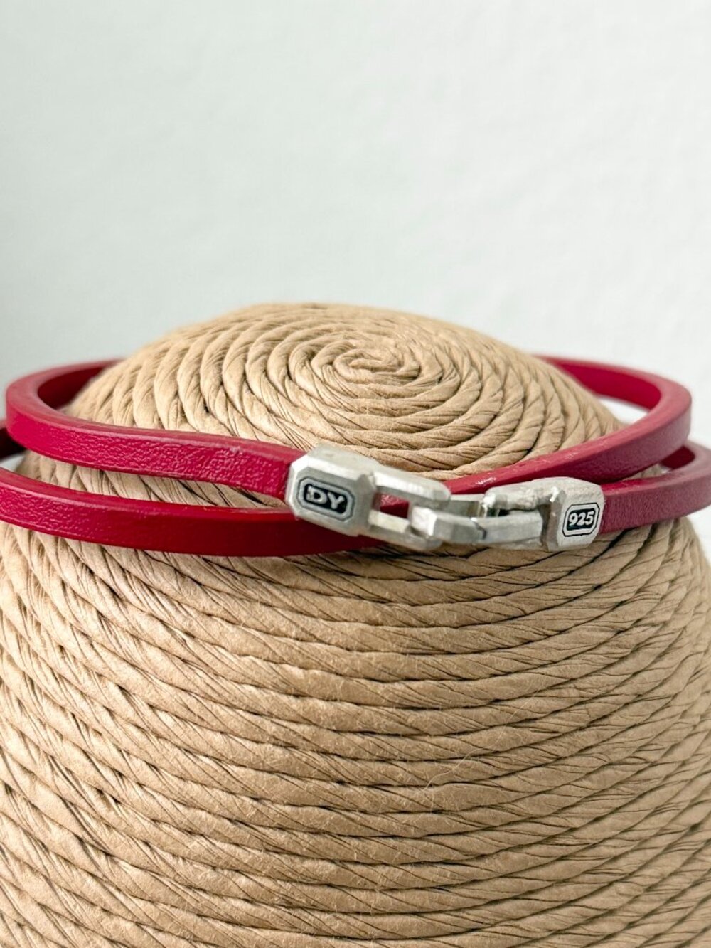 David Yurman Sterling Silver Streamline Double Wrap Red Leather Bracelet